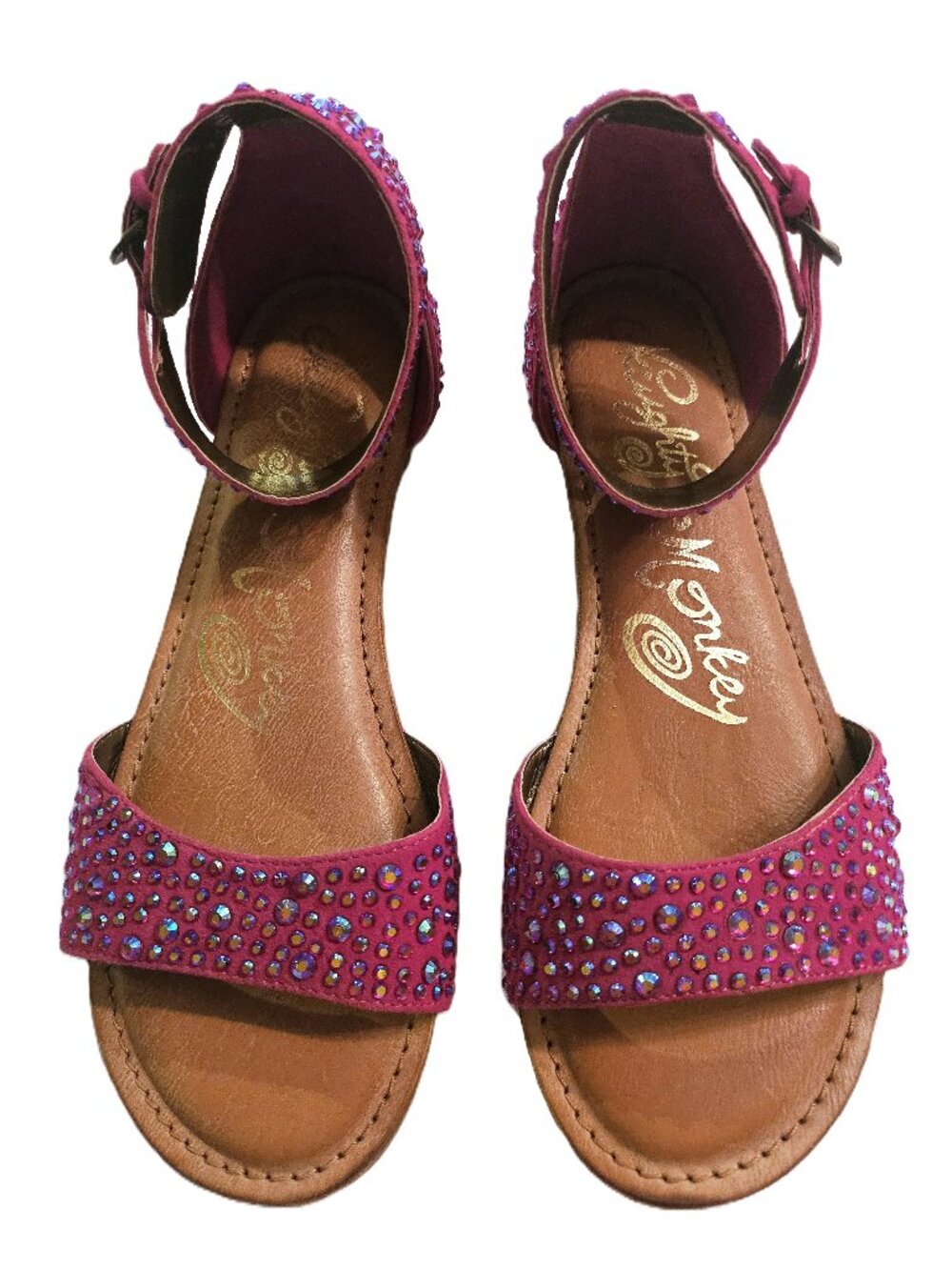 NAUGHTY MONKEY Pink Leather Rhinestone Embellished Ankle Strap Sandals Size 9.5